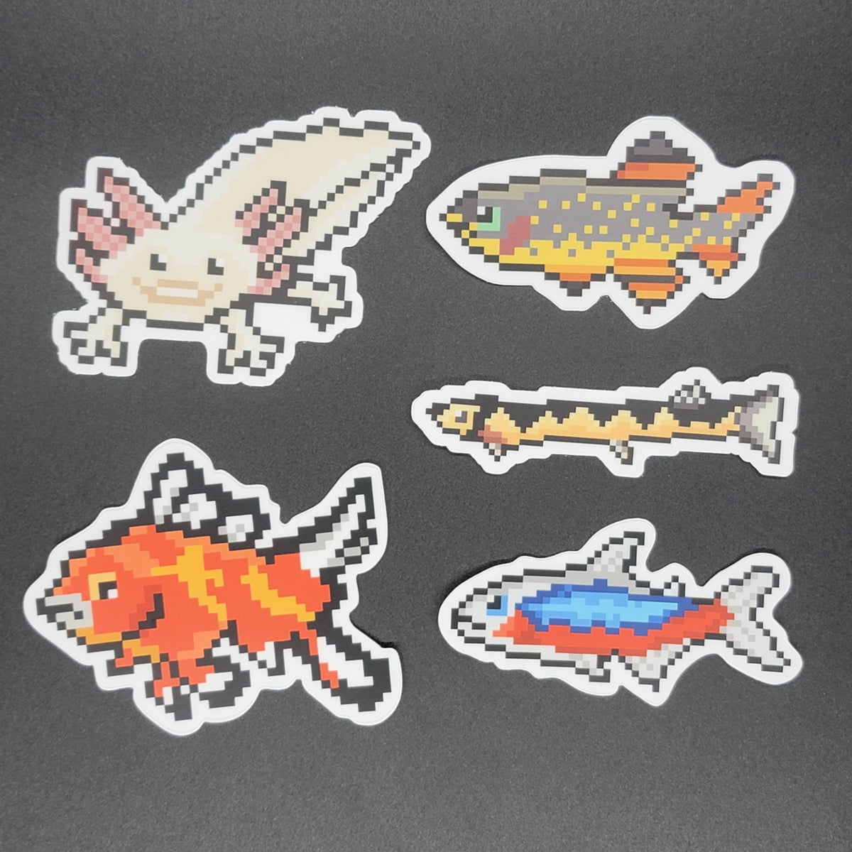 5 Pack 8-Bit Retro Fish Stickers/Magnets/Clings - AQUAPROS