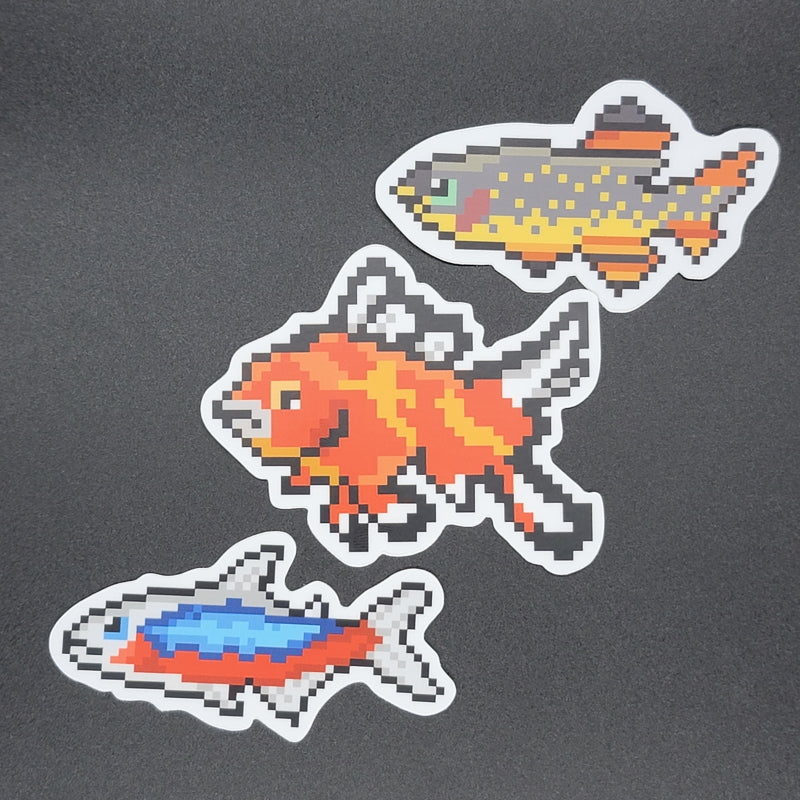 3 Pack Retro 8-Bit Aquarium Fish Stickers - AQUAPROS